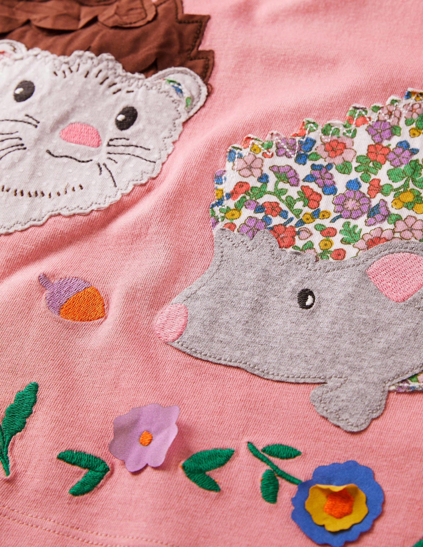 Big Appliqué Dress-Pink Hedgehogs