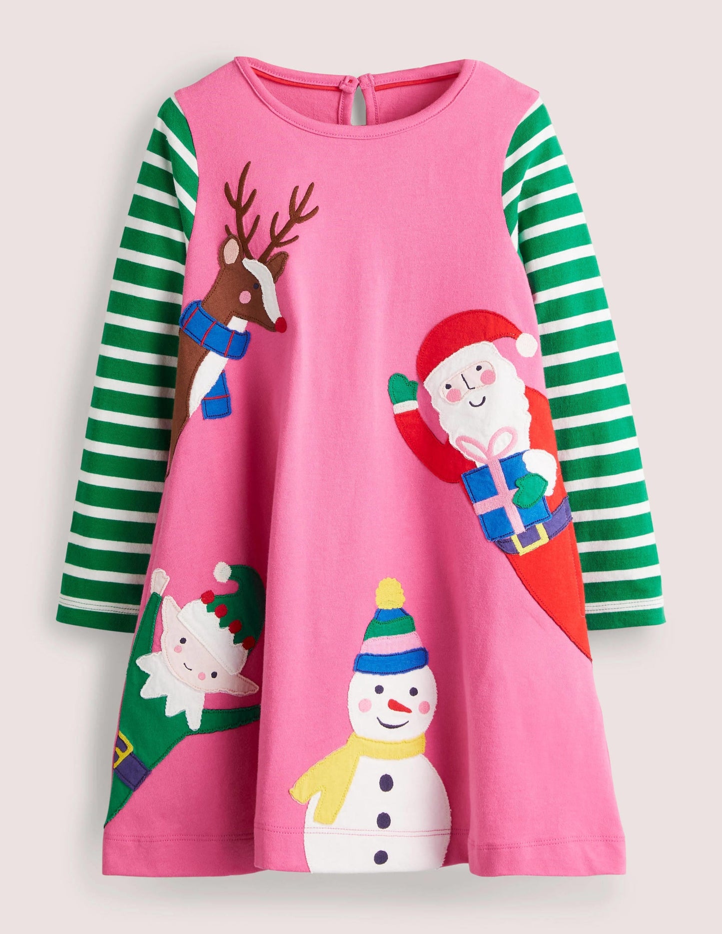 Big Appliqué Dress-Tickled Pink Christmas Friends