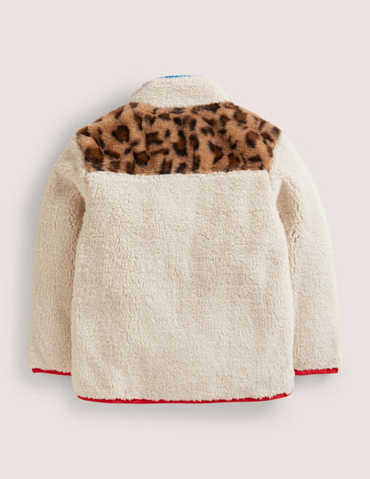 Borg Jacket-Ivory/Leopard Colourblock