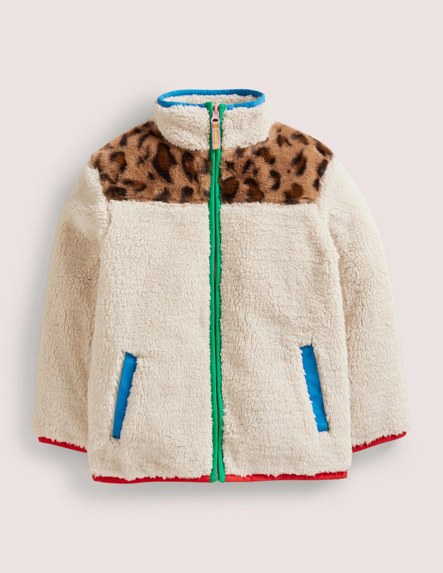 Borg Jacket-Ivory/Leopard Colourblock