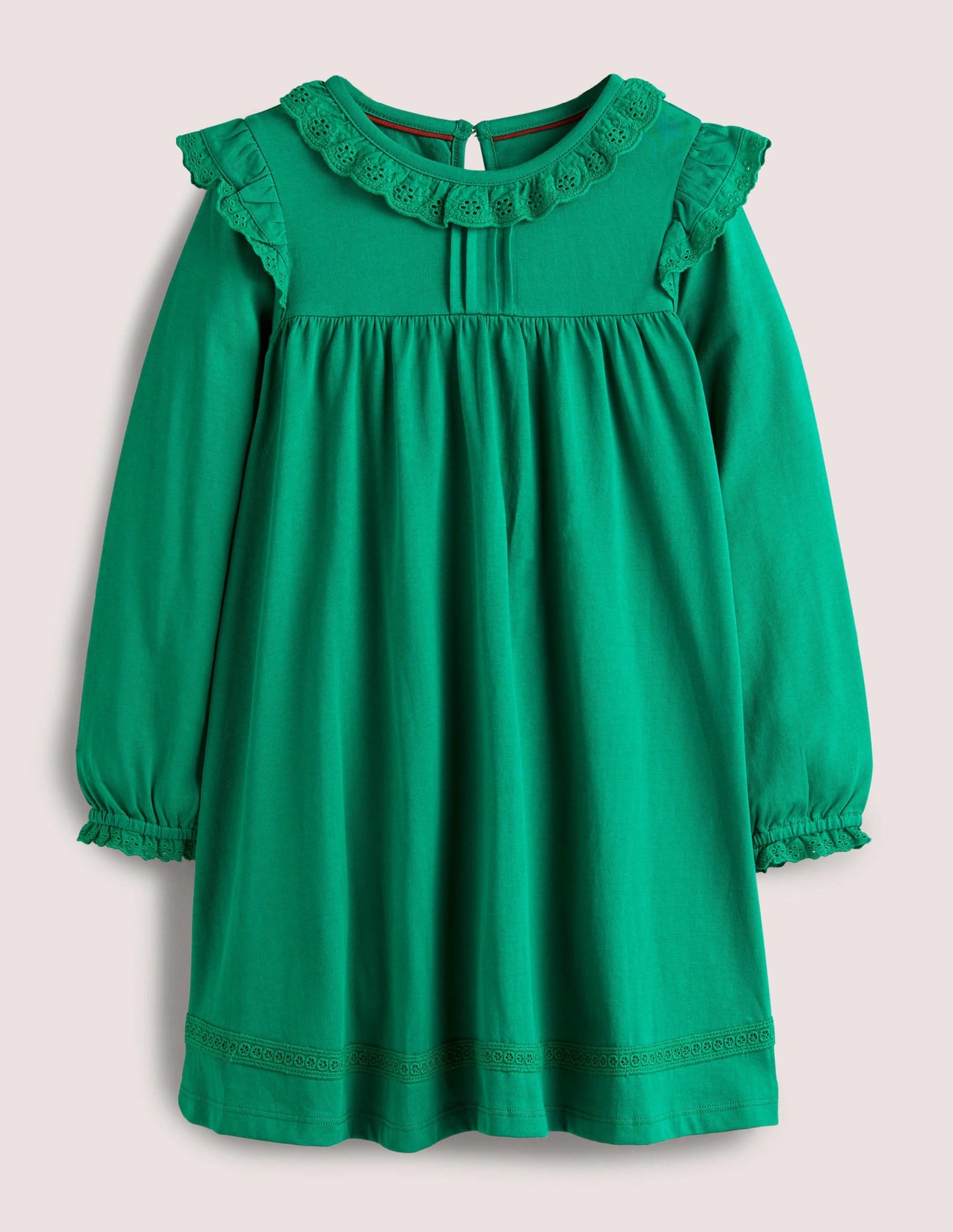 Broderie Frill Dress-Shady Glade Green