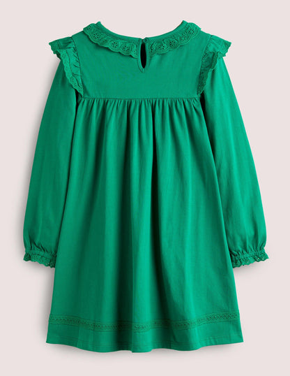 Broderie Frill Dress-Shady Glade Green