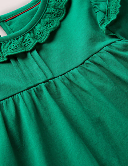 Broderie Frill Dress-Shady Glade Green