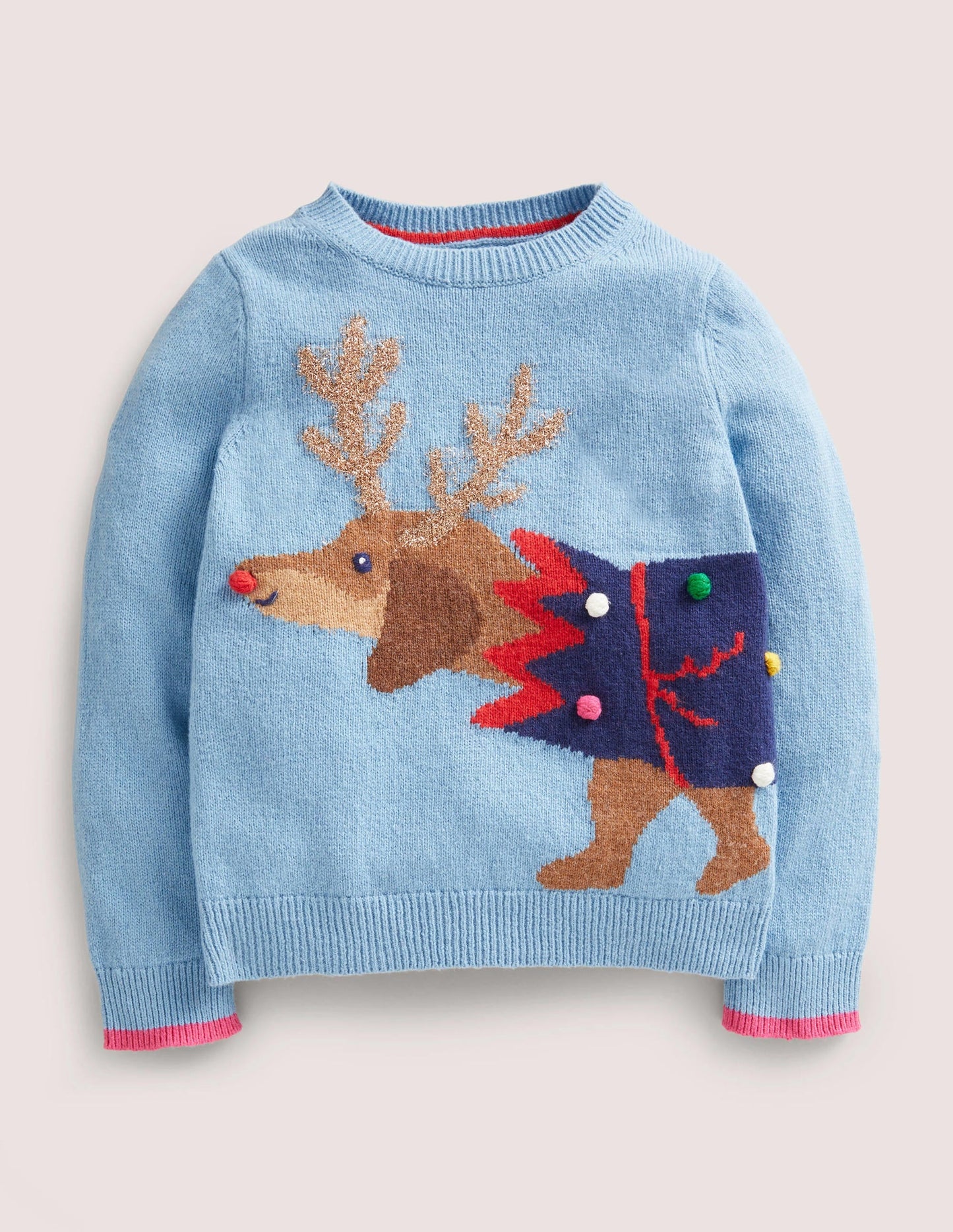 Blue Festive Dog Print Christmas Sweater-Dusty Blue Dog Cracker