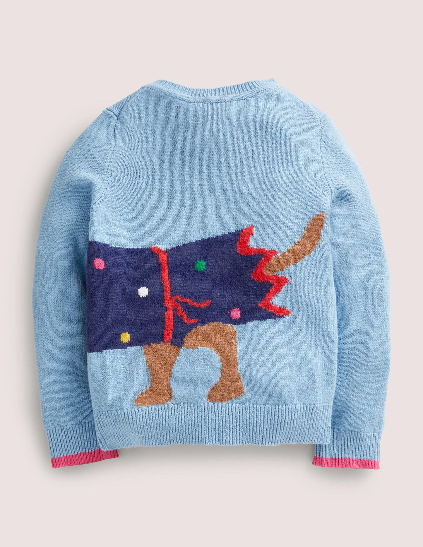 Blue Festive Dog Print Christmas Sweater-Dusty Blue Dog Cracker