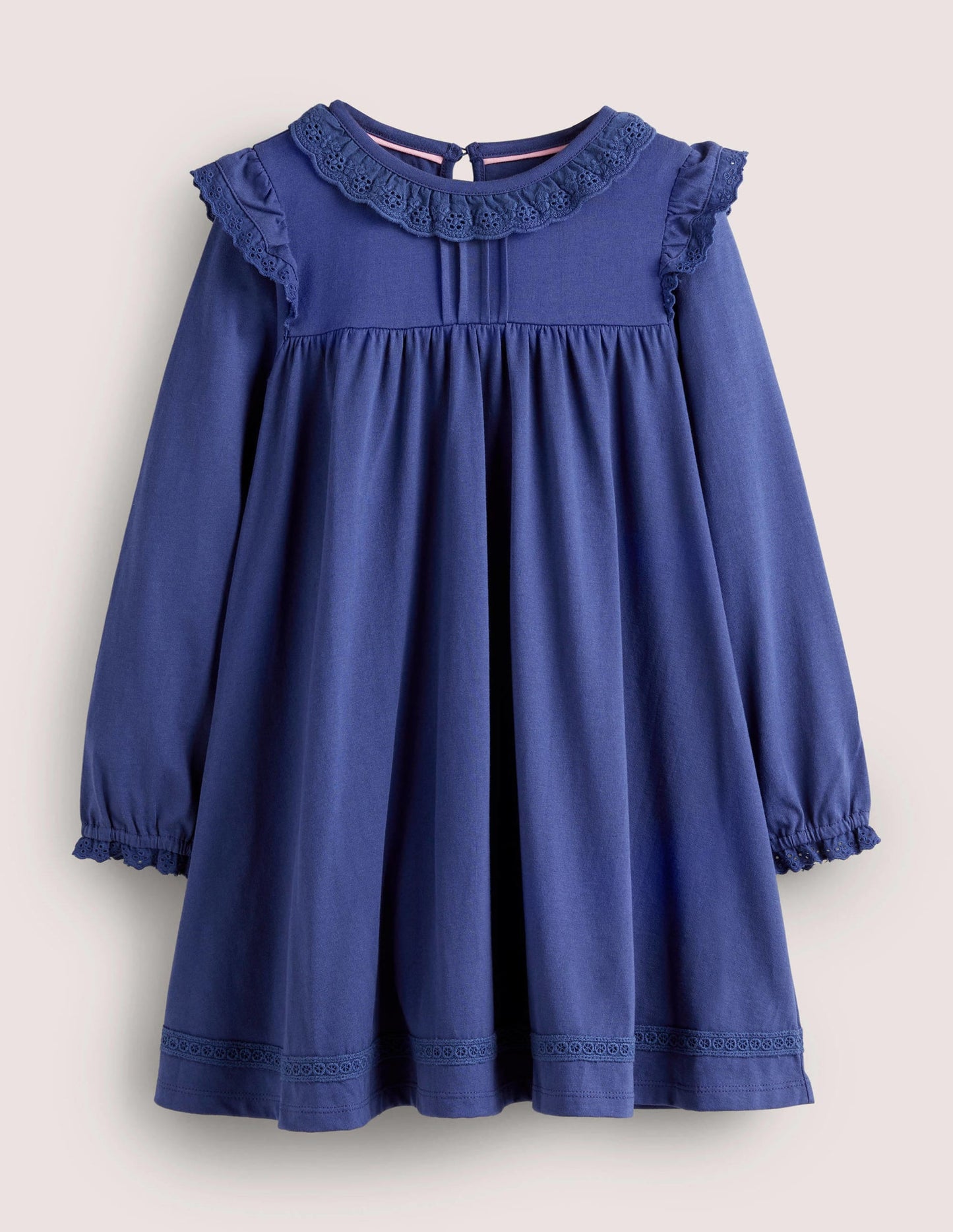 Broderie Frill Dress-Starboard Blue