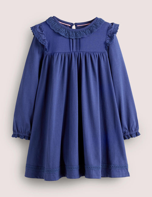 Broderie Frill Dress-Starboard Blue