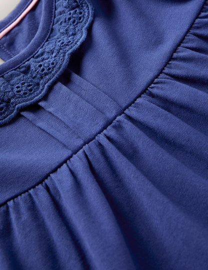 Broderie Frill Dress-Starboard Blue
