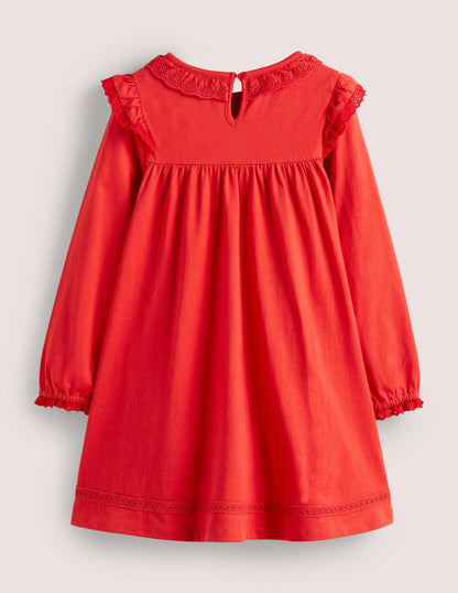 Broderie Frill Dress-Rockabilly Red