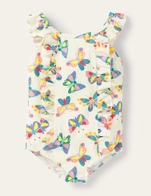 Bow Back Swimsuit-Ivory Butterflies