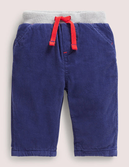 Blue Draw String Jersey-lined Corduroy Pants-Starboard Blue