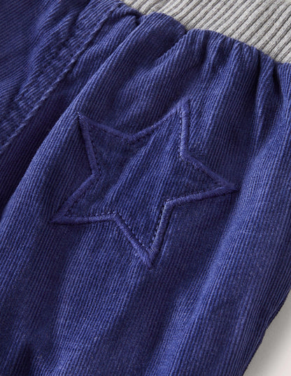 Blue Draw String Jersey-lined Corduroy Pants-Starboard Blue