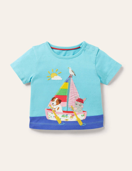 Big Appliqué T-shirt-Aqua Boat