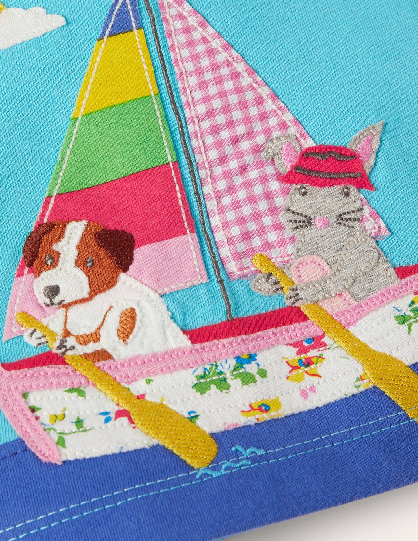 Big Appliqué T-shirt-Aqua Boat
