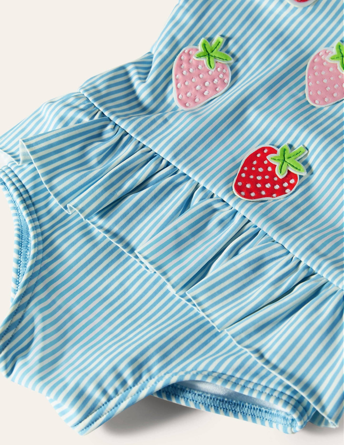 Blue Stripe Strawberry Frill Waist Swimsuit-Blue/Ivory Strawberries