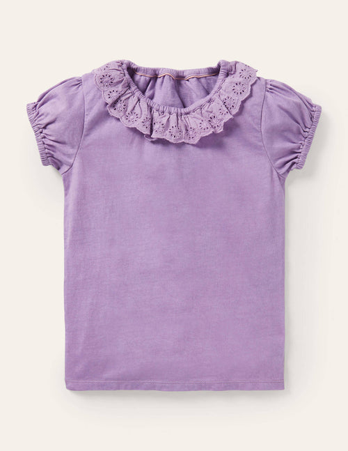 Broderie Collar Jersey Top-Aster Purple