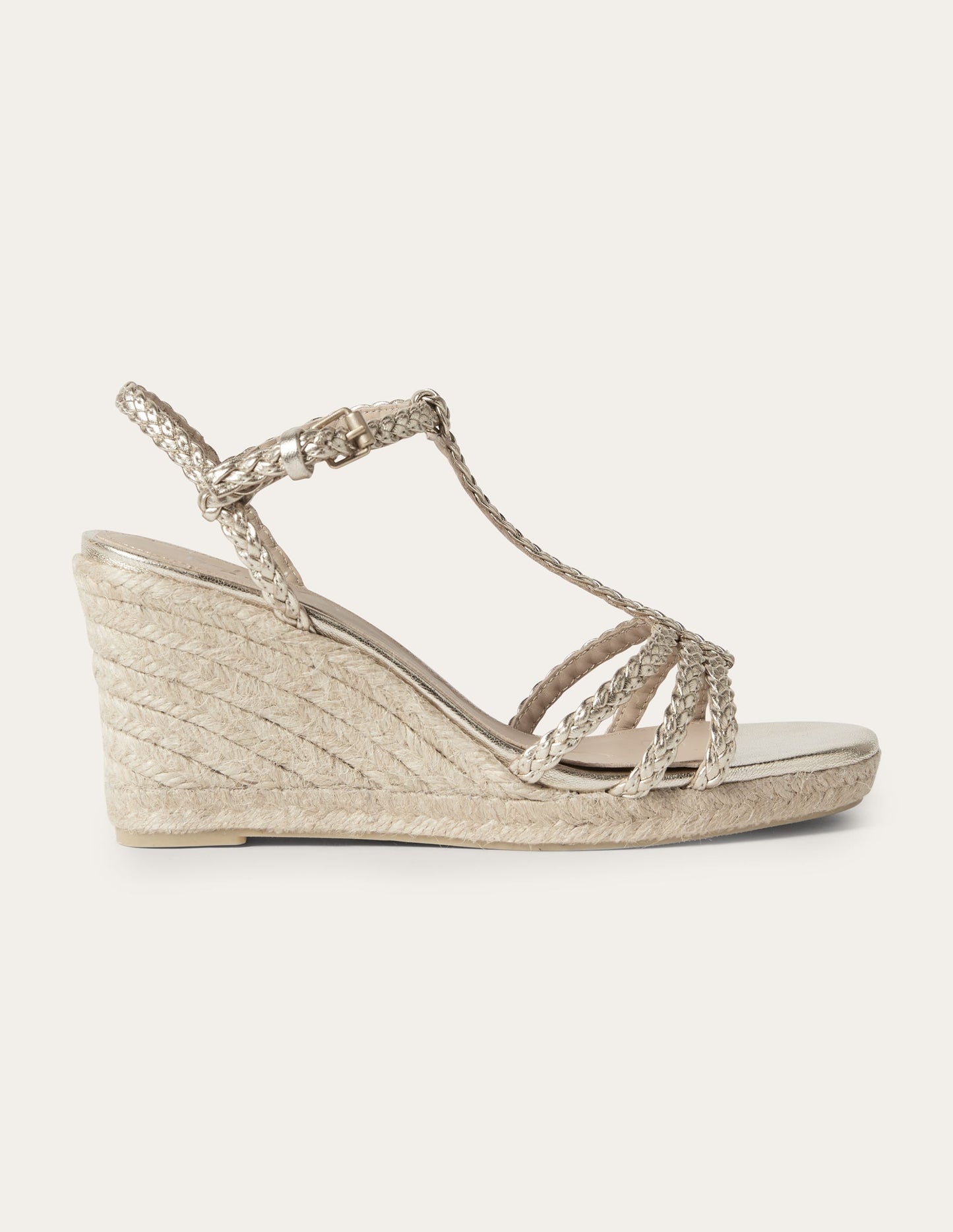 Braided Espadrille Wedges-Pale Gold Metallic