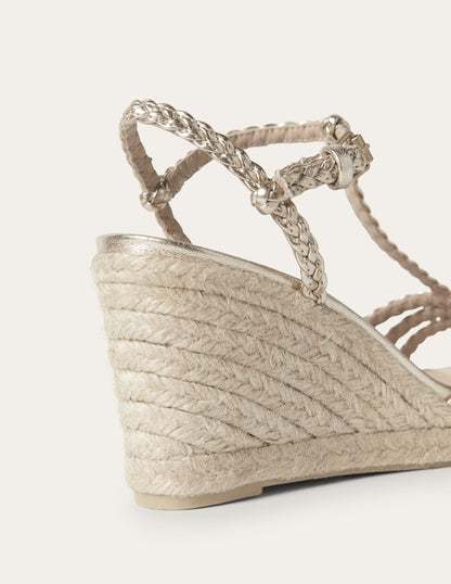 Braided Espadrille Wedges-Pale Gold Metallic