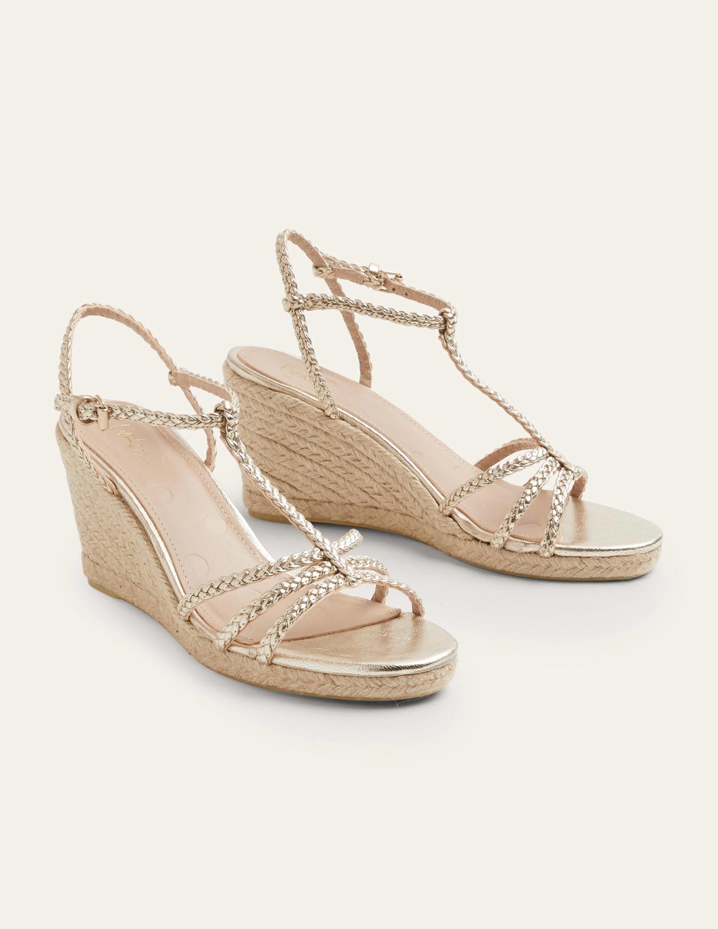Braided Espadrille Wedges-Pale Gold Metallic