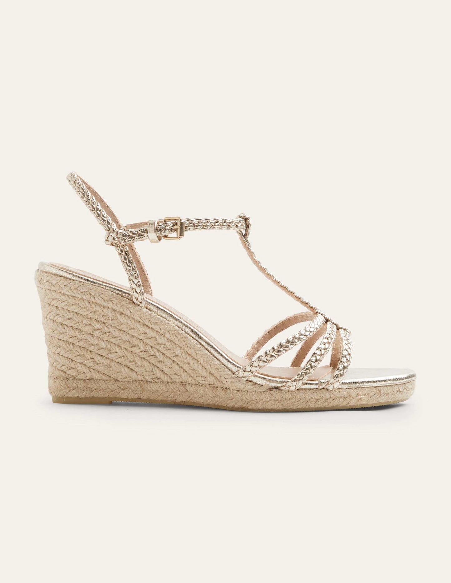 Braided Espadrille Wedges-Pale Gold Metallic