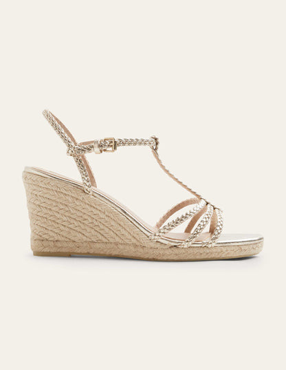 Braided Espadrille Wedges-Pale Gold Metallic
