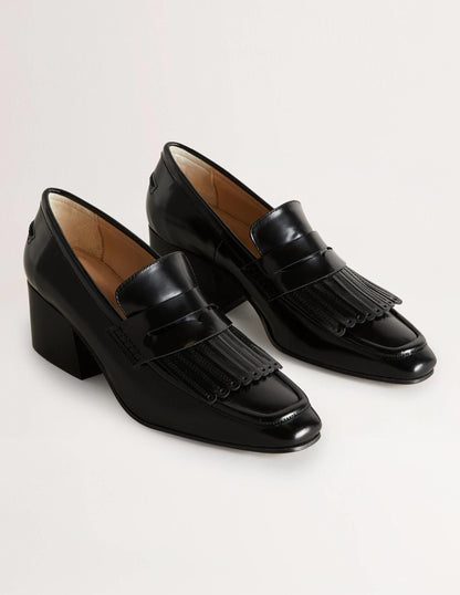 Block Heel Loafers-Black