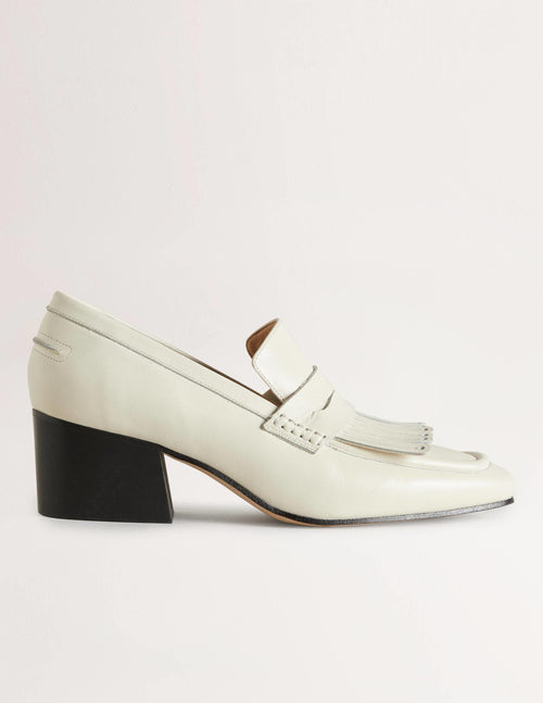 Block Heel Loafers-Off White