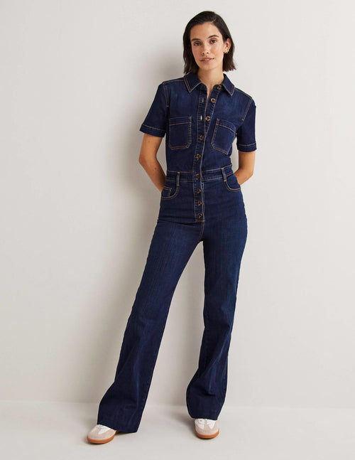 Bootcut Denim Jumpsuit-Indigo
