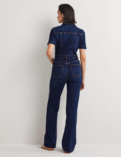 Bootcut Denim Jumpsuit-Indigo
