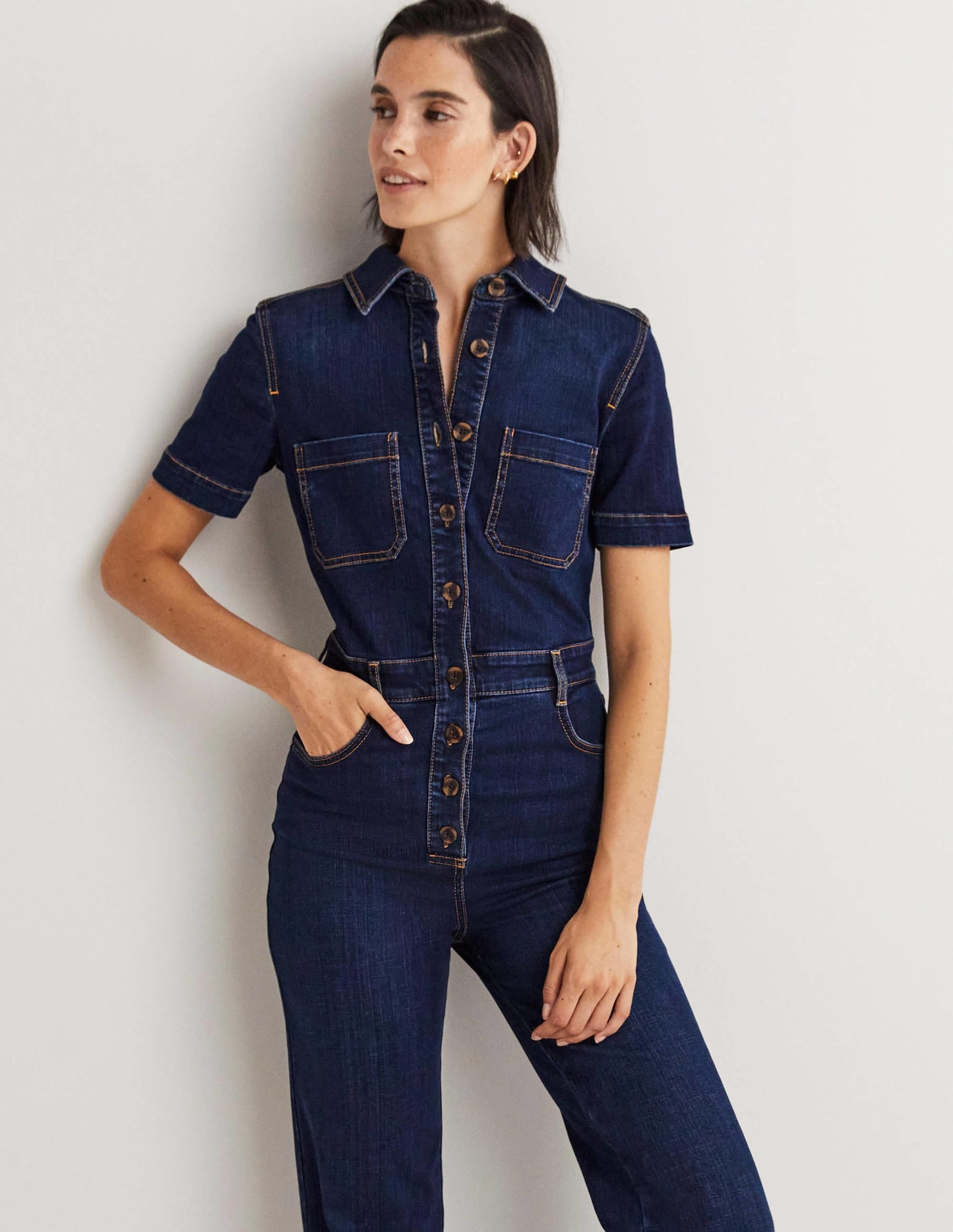 Bootcut Denim Jumpsuit-Indigo