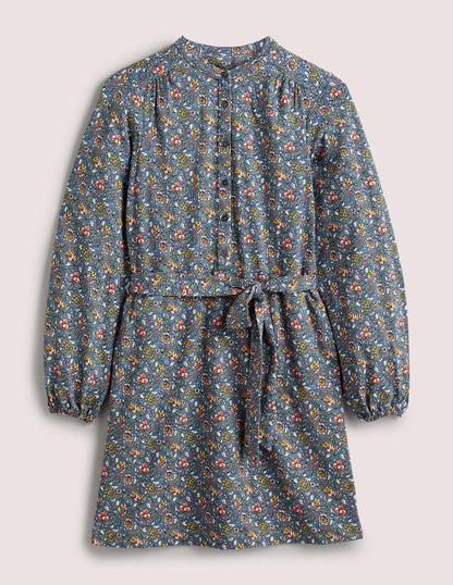 Belted Jersey Shirt Dress-Mid Blue, Botanic Meadow