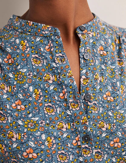 Belted Jersey Shirt Dress-Mid Blue, Botanic Meadow