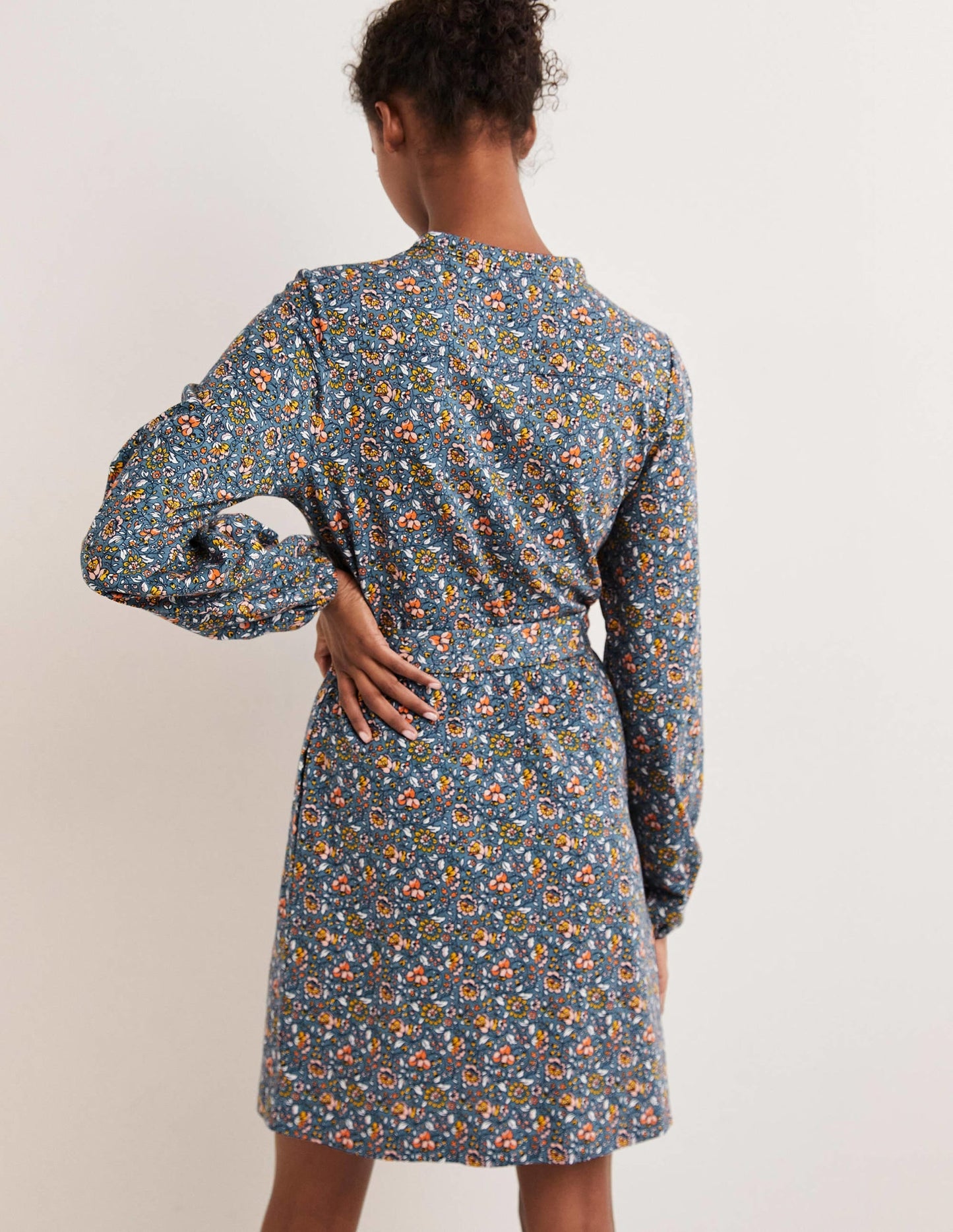 Belted Jersey Shirt Dress-Mid Blue, Botanic Meadow