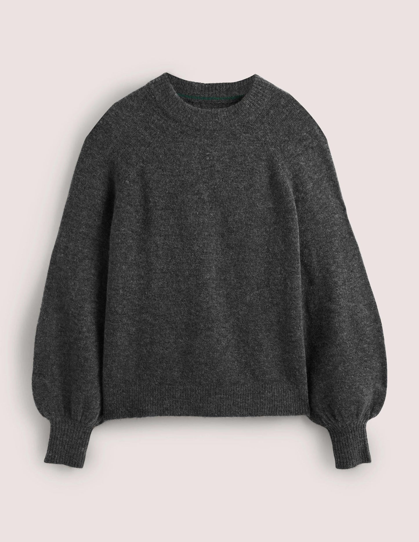 Blouson Sleeve Fluffy Sweater-Charcoal Melange