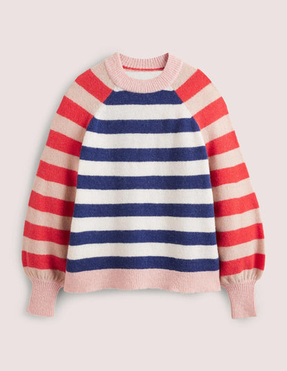 Blouson Sleeve Fluffy Sweater-Starboard, Ivory Mixed Stripe