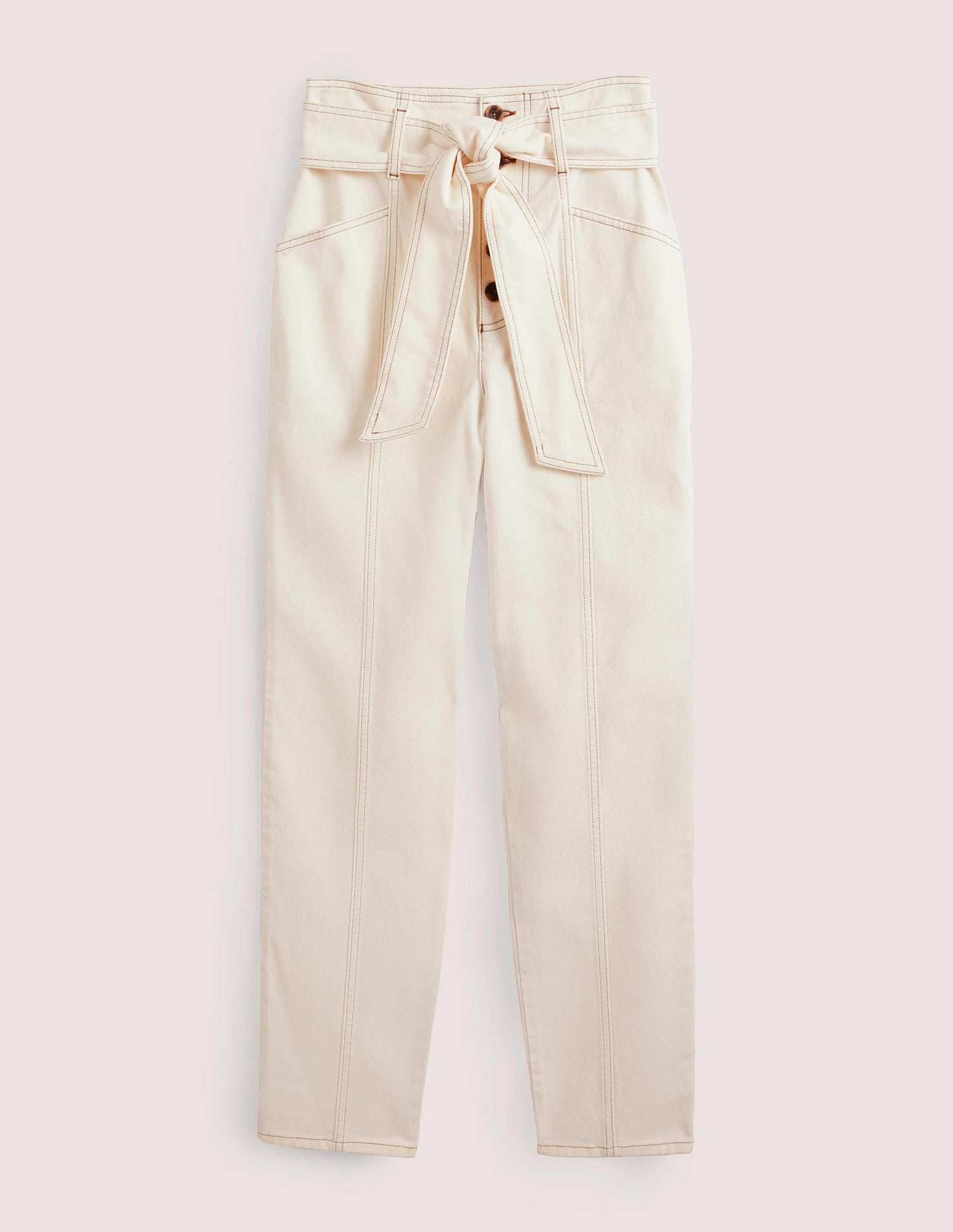 Belted High Rise Jeans-Ecru