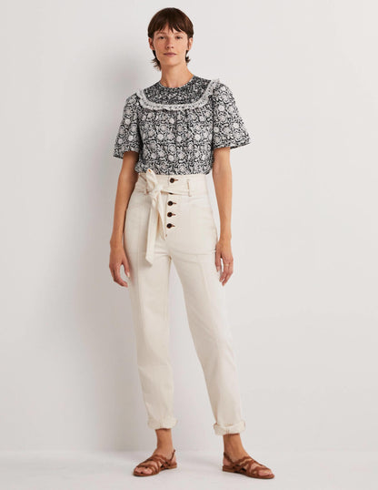 Belted High Rise Jeans-Ecru