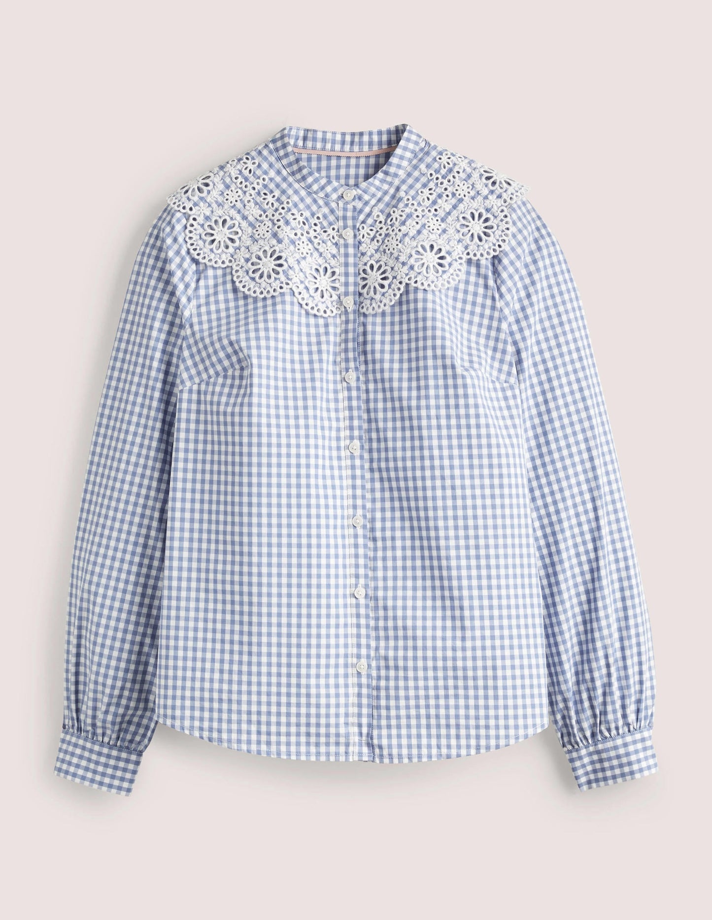 Broderie Collar Shirt-Blue, Gingham