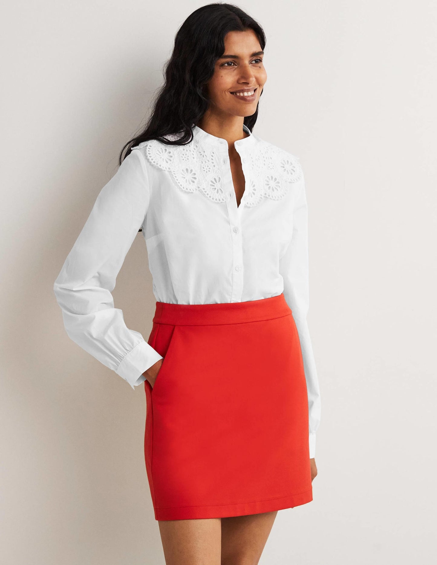 Broderie Collar Shirt-White