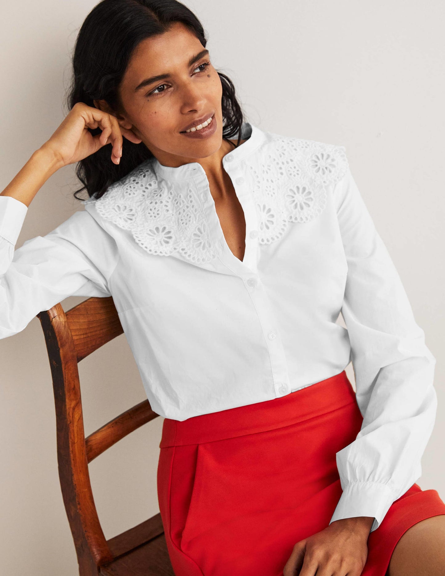 Broderie Collar Shirt-White