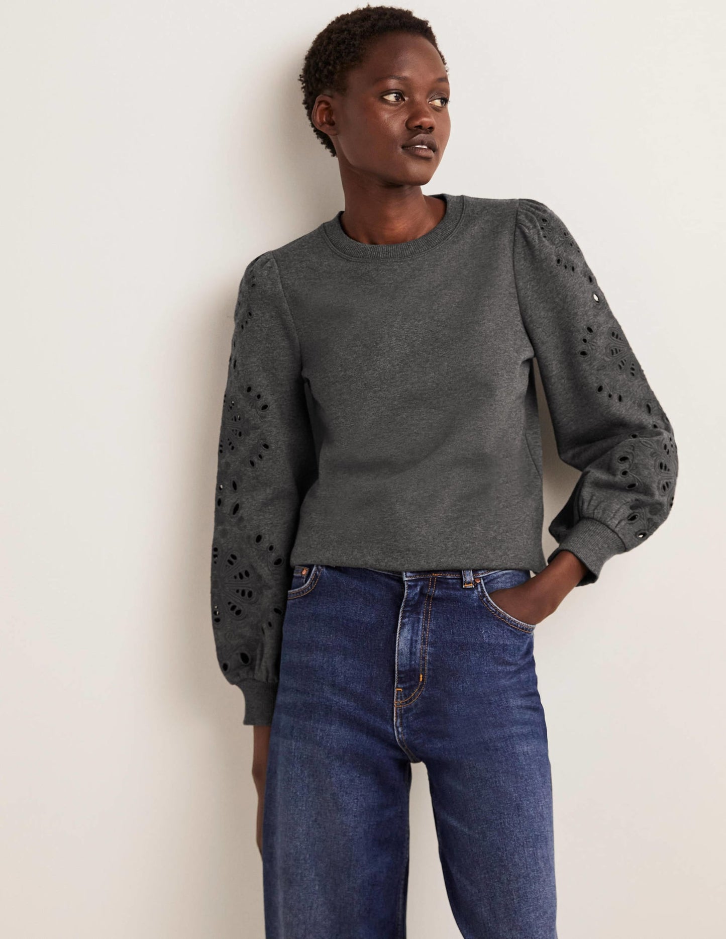 Blouson Sleeve Sweatshirt-Charcoal Marl