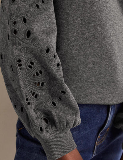 Blouson Sleeve Sweatshirt-Charcoal Marl