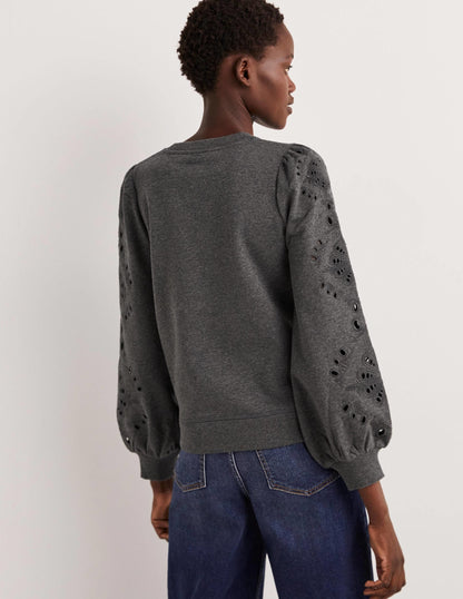 Blouson Sleeve Sweatshirt-Charcoal Marl