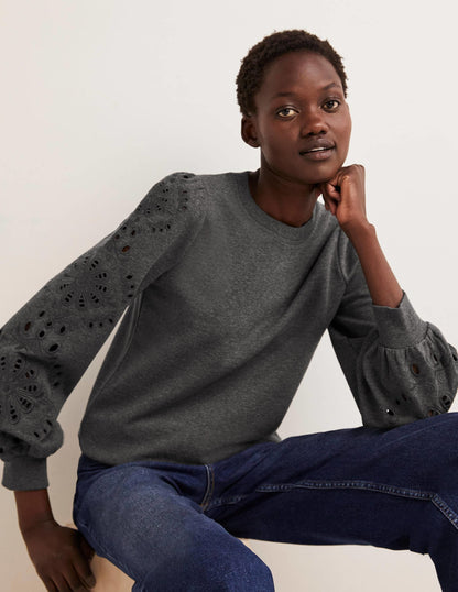 Blouson Sleeve Sweatshirt-Charcoal Marl