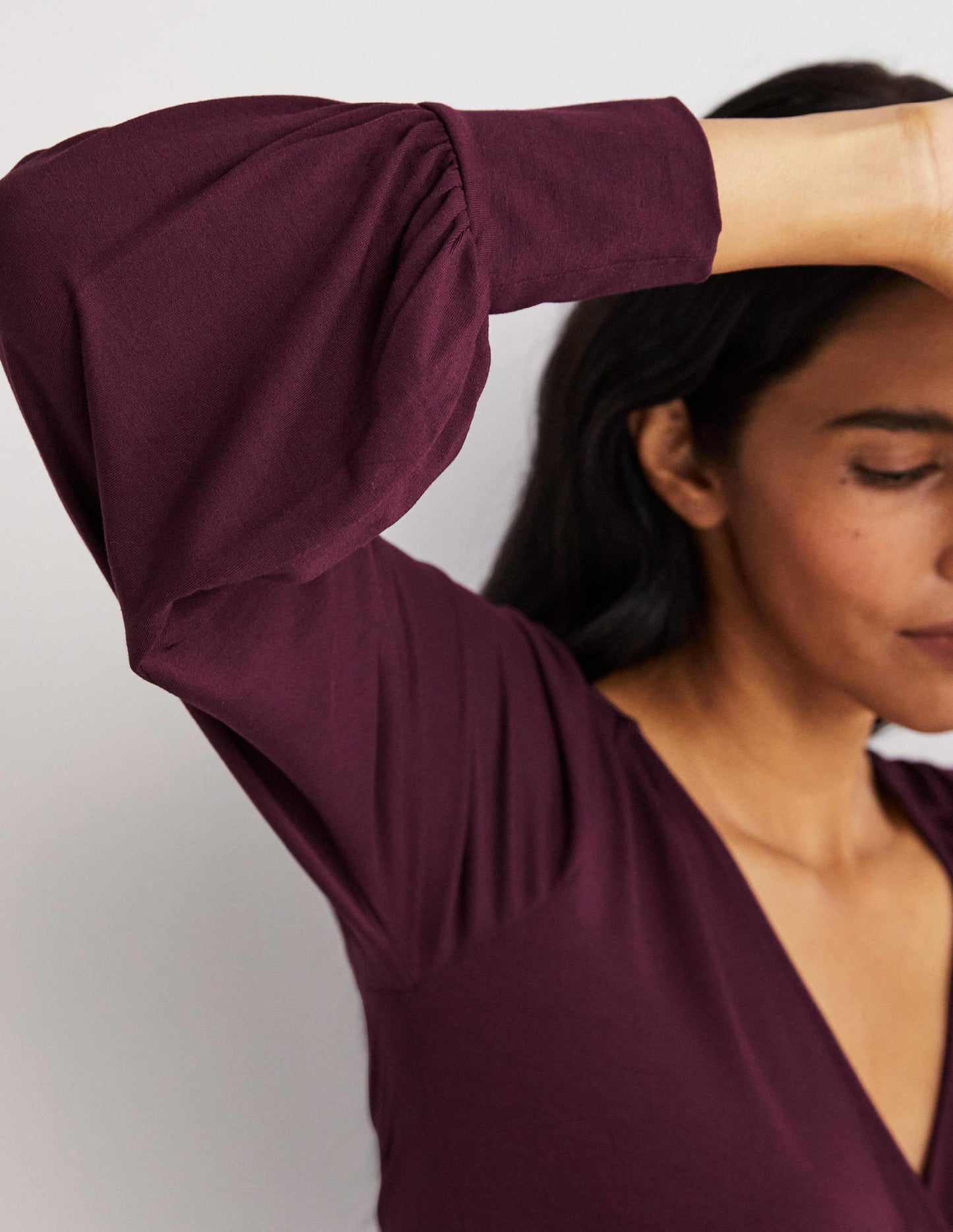 Blouson Wrap Top-Mulled Wine Purple