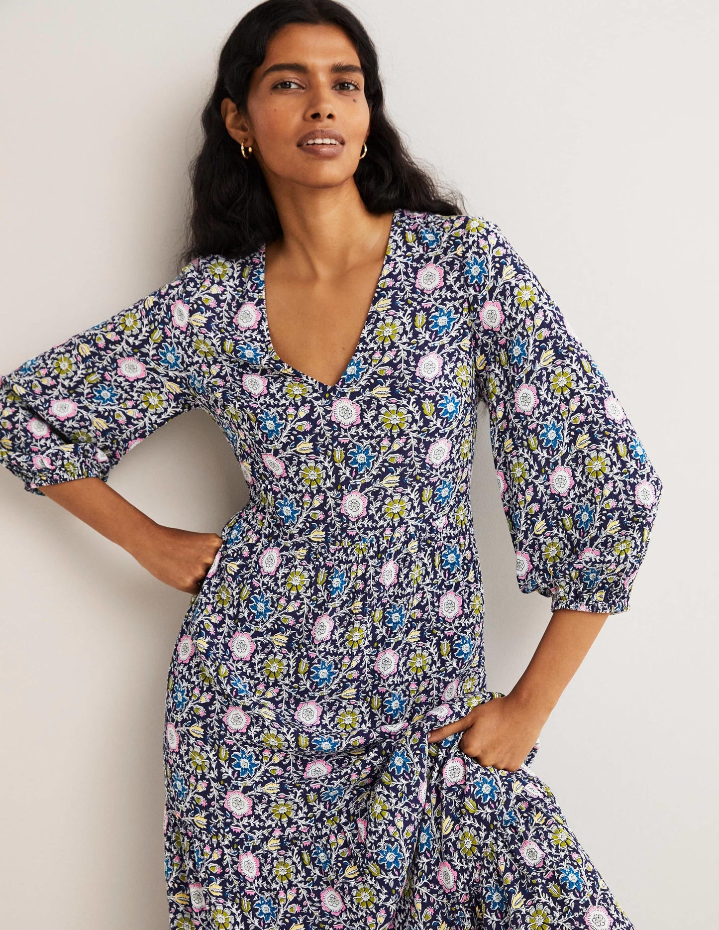 Blouson Sleeve Maxi Dress-Navy, Enchanting Twig