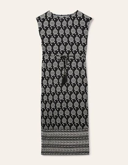 Belted Jersey Midi Dress-Black Sun Geo