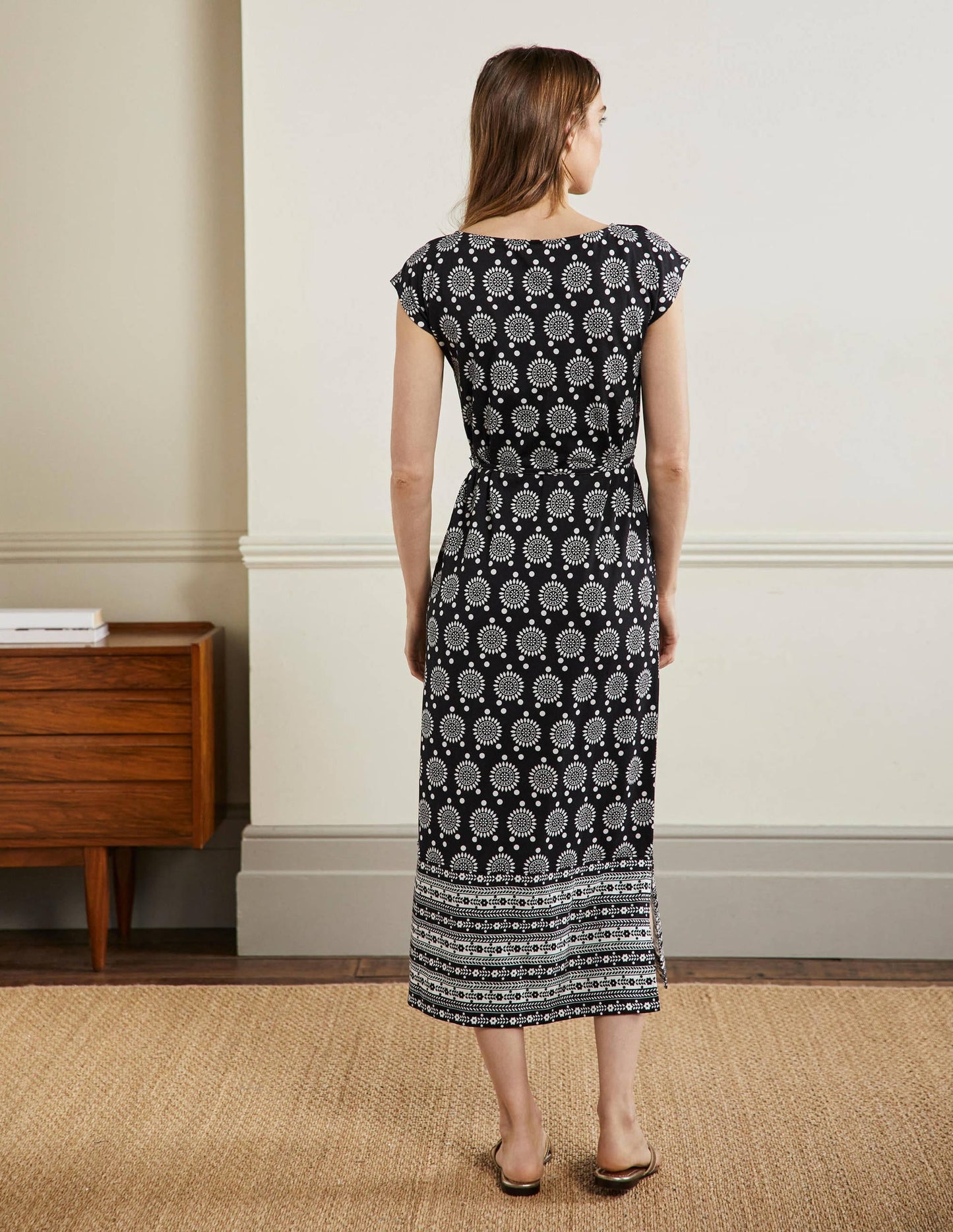 Belted Jersey Midi Dress-Black Sun Geo