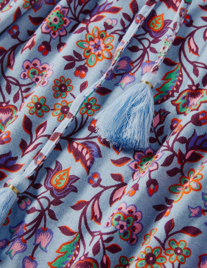 Belted Jersey Midi Dress-Dusty Blue Oriental Meadow