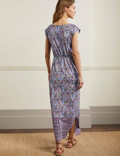 Belted Jersey Midi Dress-Dusty Blue Oriental Meadow